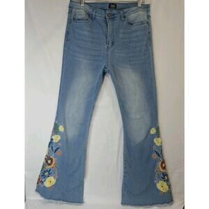 Simple Society Jeans Womens 13/31 Blue Embroidered Floral Festival Flare Boho